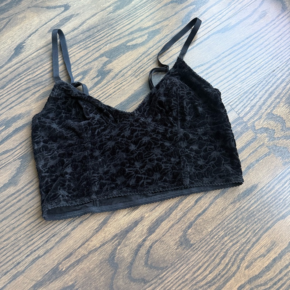 Free People Black Textured Velvet Bralette S